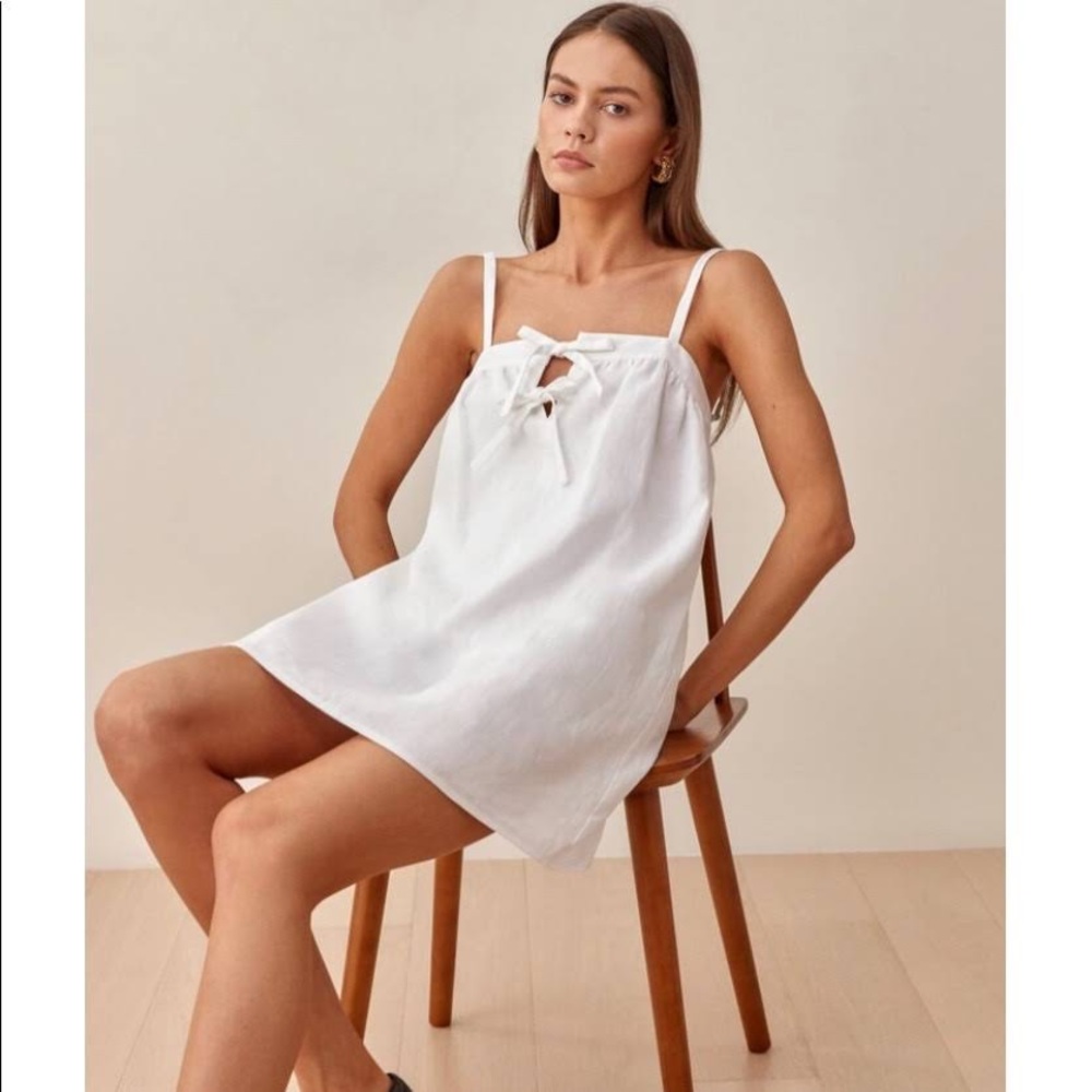 Reformation Winifred Linen Dress in White, Size 8